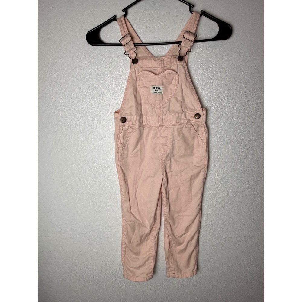 OshKosh Bgosh Toddler Girls Pink Heart Pocket Denim Bib Overalls 3T 6J064211